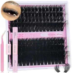 Lash Clusters Kit 150D+200D Thick Lash Clusters Eyelash Extension Kit 12-20mm Individual Lashes Kit with Lash Bond and Seal, Lash Tweezers for DIY Lashes Extension by INSPEAUTY