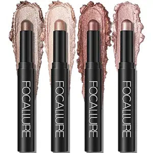 FOCALLURE 4PCS Cream Eyeshadow Stick Set, Matte & Shimmer Eyeshadow Pencil, Waterproof Crease-proof Long Lasting Smudge-proof Eye Makeup Highlighter Crayon for Beginners Daily Makeup,Gilded Rose