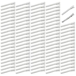 Lawie 100 Pack 75mm Large Plain Flat Silver Duckbill Alligator Metal Hair Clips Crocodile Clips Hair Grips Pins Hairdressing Styling Sectioning Curl Clips Barrettes Craft DIY Accessories for Women