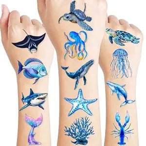 96 PCS Pre-Cut Ocean Animal Temporary Tattoos