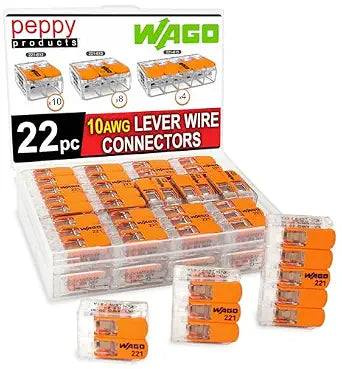WAGO 221-61x Lever Nuts 22pc 10AWG Lever Wire Connector Assortment Kit | Splicing for Solid and Stranded Electrical Conductors | Includes 221-612, 221-613, 221-615 with Case