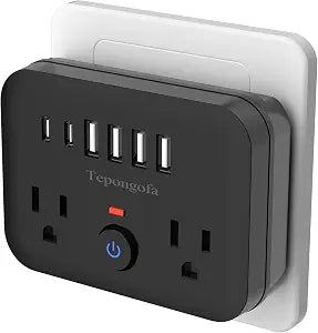Surge Protector Outlet Extender, Multi Plug Splitter with 2 Electrical Outlets 4 USB Ports(2 USB C), Multiple Plug Mini Wall Expander for Home Bathroom Office Dorm Room Essentials,6 in 1 Power Strip