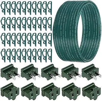 111 Pcs SPT-1 18/2 Electrical Wire 65.6FT with Vampire Plugs & Light Clips