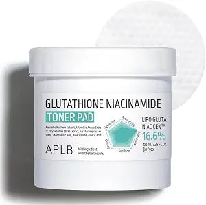 APLB Glutathione Niacinamide Toner Pad | LIPO GLUTA NIAC CENï¿½ï¿½ï¿½ 16.6% 3.38 FL.OZ/Korean Skincare, Dual Surface Toner Pads, Long Lasting moisturizing, Makeup Remover, Por