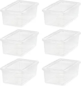 IRIS USA 6-Pack 6 Qt Storage Bins with Lids, Clear, Stackable