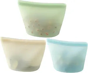 PandaEar 3-Pack Reusable Silicone Food Storage Bags, Leakproof, BPA Free