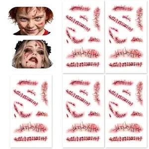 5 Pcs Halloween Fake Scars Temporary Tattoos for Zombie Chucky Costume