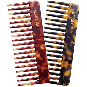 Wide Tooth Comb for Curls & Thick Hair - Large Detangling Comb for Women, 6 Inch Full-hand Length Acetate (Anti-Static), Wet/Dry Use, Reduces Breakage, 2 Pack (Tortoise & Tokyo)