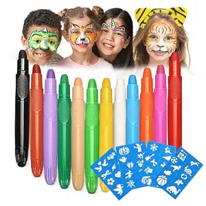 Face Painting Kit for Kids, 12 Colors Kids Face Paint Crayons, Non-Toxic and Safe Washable Body Face Painting Kit for Halloween, Cosplay, Easter, Party Makeup, Birthday Gifts (Mult-color)