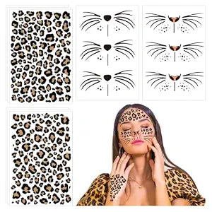 Leopard Face Tattoo Temporary Cheetah Print Face Stickers for Adult Women