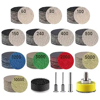 185 PCS 1 Inch Wet Dry Sanding Discs 60-10000 Grit Hook and Loop Sandpaper