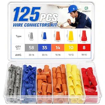 125 Pcs Wire Connectors Nuts, Small Wire Assortment Nuts Kit Electrical Wire Caps, Assorted Electric Cap for Wiring, Twist-On Wire Screw Connector for Home, DIY Projects & Commercial Use