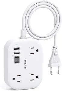 One Beat European Travel Plug Adapter with 3Ft Extension Cord, US to Europe