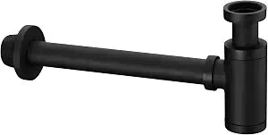 Brass Round Bottle P Trap, Basin Sink Waste Trap Drain Tube Kit Adjustable Height, Matte Black Finished