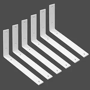 Shelf Bracket 6 Pack 10" Lx6 H 5mm Thick Heavy Duty White L Brackets