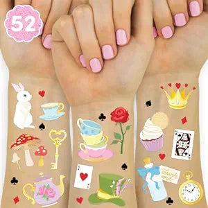 xo, Fetti Whimsical Tea Party Temporary Tattoos - 52 Gold Foil Pcs | Fairytale Birthday Accessory, Wonderland Bachelorette Party Favor, Storybook Kids Activity