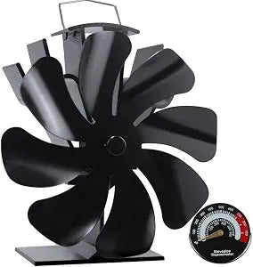 VODA Wood Stove Fan Heat Powered Fireplace Fans Non Electric, 8 Blades Heat Activated Thermal Fan for Wood Burning Stove/Log Burner, w/Stove Accessories Thermometer