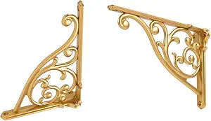 Heavy Duty Solid Stand,8 Inch 2 Pack Antique Gold,Right Angle Wall Panel Support Bracket,Decorative Shelf Bracket,Heavy Duty Vintage,Wall Mount Support DIY - Shelf Hardware Included