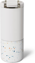 BrueMate Strova 18oz 100% Leakproof Insulated Coffee Mug | Ceramic-Lined Interior | Built-In Silicone Sleeve for Travel | Locking Flip Lid (Terrazzo)