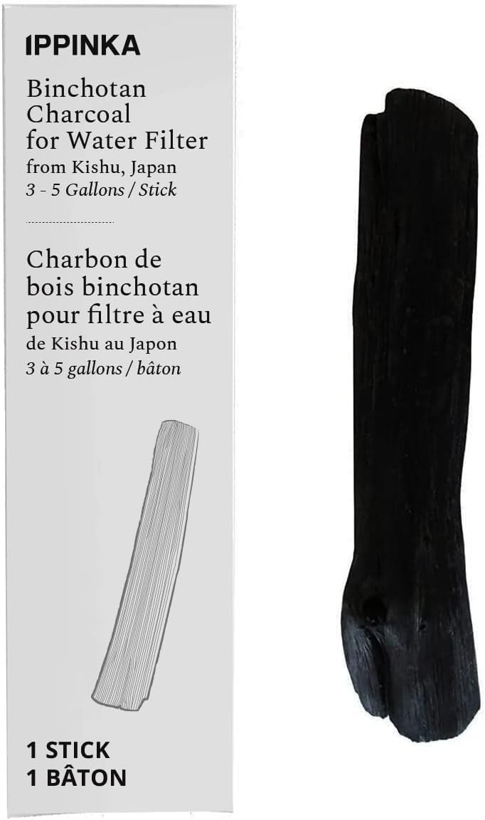 IPPINKA Kishu Binchotan Charcoal Water Purifier - Reduces Hardness, Absorbs Odor, Filters 3-5 Gallons in 9-10 Hours