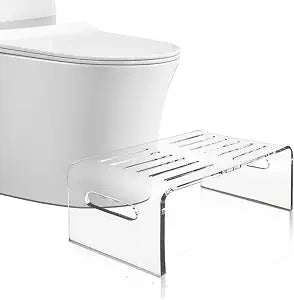 7H Acrylic Toilet Stool for Adults Kids Clear Step Stool for Bathroom, Portable Potty, Modern Non-Slip Assistance for Poop, Toddler Bed Stripe Foot for Bedroom, Kitchen, Shower & Sink