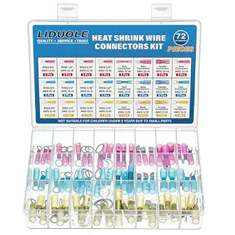 Heat Shrink Wire Connectors Kit Marine Automotive Electrical Wiring Crimp Terminal Connector Set Insulated 22-10 Gauge Ring Spade Fork Butt Splices Electric Terminals Assortment