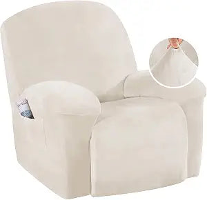 H.VERSAILTEX Recliner Chair Covers Velvet Recliner Cover 1 Piece Slip Covers for Sofas/Couches Washable Reclining Chair/Furniture Protector for Kids, Pets(Ivory, Large)