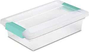 Sterilite Small Clip Box, Stackable Small Storage Bin with Latching Lid, Plastic Container to Organize Office, Crafts, Clear Base and Lid, (Pack of 6)