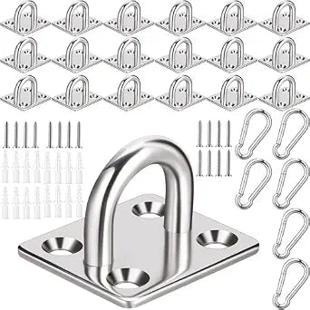 JaGely 18 Pcs Pad Eye Hooks 304 Stainless Steel Pad Eye Snap Heavy Duty Screw Ceiling Hooks for Hammock Swing Hanging Kit Hardware Outdoor Indoor Activity