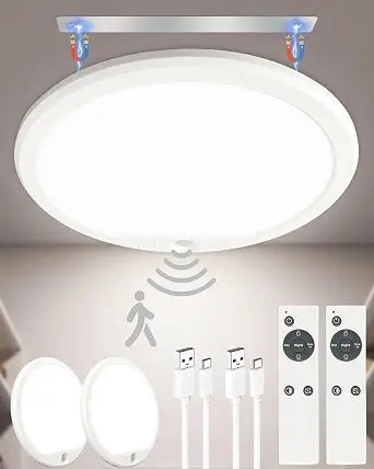 2 Pack Rechargeable Motion Sensor Ceiling Lights for Hallway, Stairs(Round)