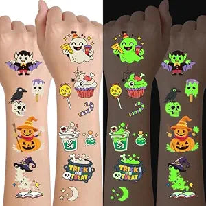 323Pcs+ Glow in The Dark Halloween Tattoos for Kids, Waterproof Temporary Tattoo Stickers with Pumpkin Ghost Bat Designs for Halloween Makeup, Spooky Party Favors Supplies for Boys Girls