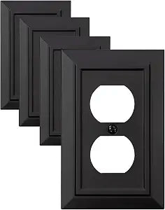 Classic Architecture Wall Plates,Light Switch covers, Electrical Outlet Covers, Duplex receptacle wall plates,Mid Size Bamboo Fiber Material Switch plates Matte Black (1 Gang Duplex 4PK)