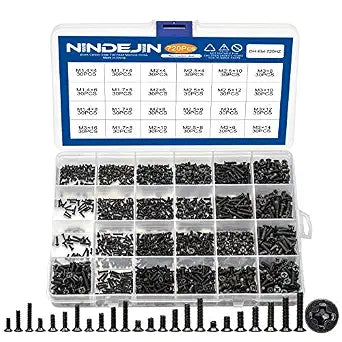 NINDEJIN 720pcs Laptop Notebook Computer Carbon Steel Screws Kit Set, Flat Head Phillips Screw Assortments, M1.4/1.7/2/2.5/3 Countersunk ssd Screws Accessories for SSD Toshiba DELL Sony Samsung