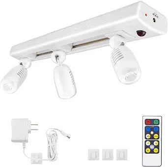 LUXSWAY LED Track Light Plug in Spotlight with Remote and 3 Adjustable Light Heads, Dimmable Under Cabinet Track Lighting for Indoor Artwork, Picture, Closet, Cabinet
