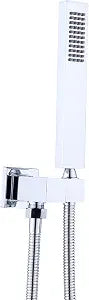ENGA Square Solid Brass Hand Held Wand Shower Head with Wall Connector and Stainless Steel Hose Set, Chrome