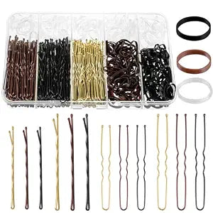 480 Pcs Bobby Pins Hair Pins Kit, U Shaped Hair Pins for Buns, Hair Pins for Women, Hair Rubber Bands with Box, 2/2.36/2.76inch Black Bobby Pins Brown Hair Blonde Hair Pins for Styling