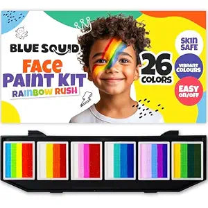 Blue Squid Face Painting Kit for Kids ï¿½ï¿½ï¿½ï¿½ï¿½ï¿½ï¿½ï¿½ï¿½ 60g/2.12oz Split Cake Face Paint Palette, One Stroke Rainbow Colors, with Brushes & Stencils - Non-Toxic, Water Activated - Kids Part