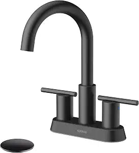 Matte Black Bathroom Faucet, 4 Inch Centerset 2 Handle Sink Faucet
