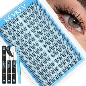 Lash Clusters Kit Natural Eyelash Clusters Pre-Mapped Cat Eye Lashes Fox Eye Lashes Left&Right Eyelash Extension Kit Manga Eyelashes with Waterproof Lash Bond and Seal by KevKev