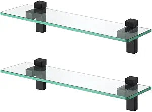 KES 16-Inch Glass Shelves for Bathroom, 2-Pack, Tempered Glass, Matte Black