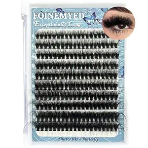 Lash Clusters 10-24mm Extra Long Thick 200D Cluster Eyelash Extensions 200pcs Volume D Curly Wispy Individual Lashes Plant Fibers False Eyelashes DIY Lash Extension for Beginners, by FOINEMYED