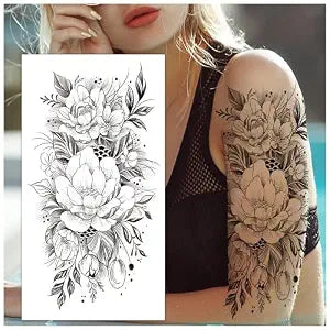 Cerlaza Temporary Tattoos for Women, Fake Flower Tattoos Stickers for Adults, Semi Permanent Half Sleeve Tattoo Body Leg Makeup Waterproof, Flower 3D Butterflies Tatuajes Temporales-12 Sheets