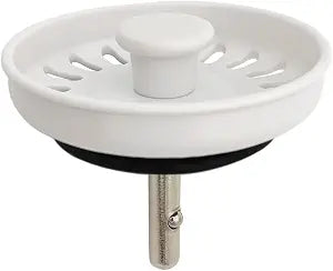 White Kitchen Sink Drain Basket Strainer Stopper Replacement for Polymer Sink Drain, TGEOND Brass Center Plug Removable Basket Drains