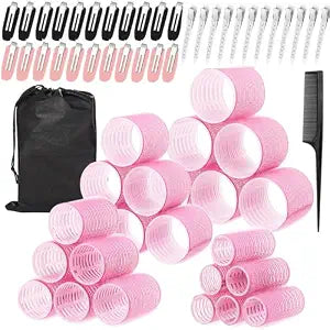 60 Pcs Hair Rollers for Women, Rollers Hair Curlers, 24 Pcs in 4 Sizes(60/48/36/25mm), Self Grip Hair Rollers Set with 34 Pcs Stainless Steel Clips for Long, Medium, Short, Storage Bag, Comb