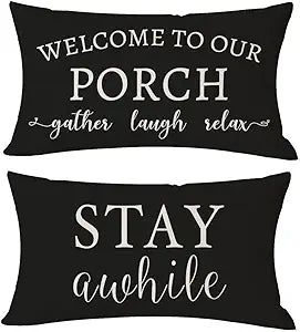 PANDICORN Outdoor Decorative Throw Pillow Covers 12x20 Inch Set of 2, Black