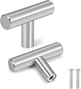 Flexzion 1-Pack 2-Inch Brushed Nickel T-Bar Cabinet Pull, Single Hole