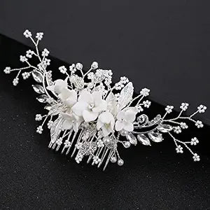 Handmade Silver Bridal Hair Comb Clip Flower Bride Wedding Bridesmaids Hair Vine Crystal Hair Accessories for Brides Headpieces