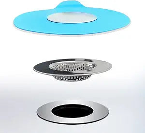 Seatery 2PCS Bathtub Stopper Hair Catcher Kit, Bathtub Drain Strainer, Tub Stopper Plug Cover, Sink Filter, Silicone Drain Stopper for Bathroom, Laundry (Blue)