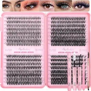 OLLAVO Lash Clusters Kit, 640 Pcs Eyelashes Clusters Extensions, 9-16mm Individual Lashes D Curl Fluffy Wispy 1 Eyelashes Thin Band with Bond Seal Tweezers Brush DIY (30D+40D+50D+60D Kit 9-16mm)