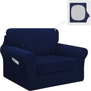 Easy-Going 3 Pieces Stretch Chair Couch Cover, Small, Navy